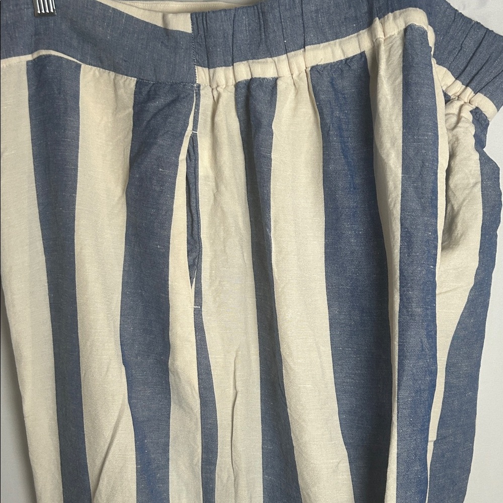 Striped Blue and Cream Wide-Leg Pants - Picture 2 of 14